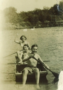 John, Betty & friend - boating, London, (c. 1935?)